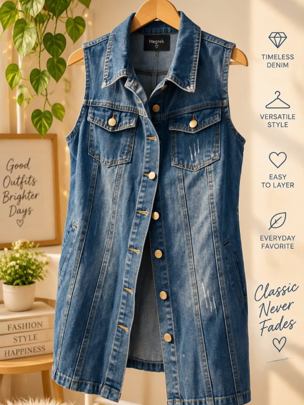Vest Denim Dark Blue Denim Sleeveless Vest